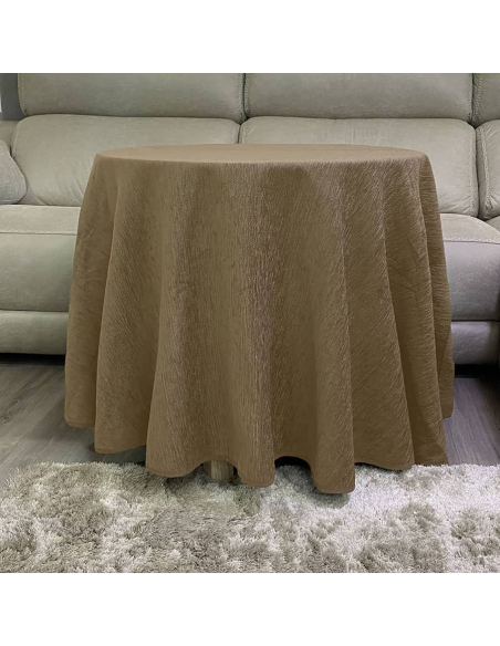 Conjunto Mesa Redonda + Ropa Chenilla Costura Reforzada color Beige
