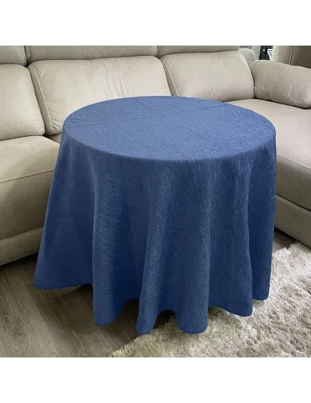 Conjunto de Mesa Redonda + Ropa Chenilla Costura Reforzada color Azul