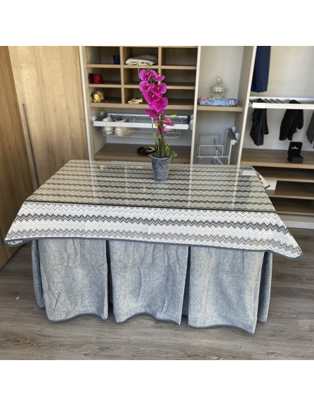 Conjunto Multimedida Mesa + Ropa Antimanchas Extragruesa Gran Capacidad Calórica color Gris con Tapete