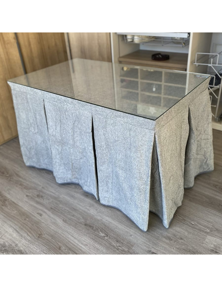 Conjunto Multimedida Mesa + Ropa Antimanchas Extragruesa Gran Capacidad Calórica color Gris con Tapete