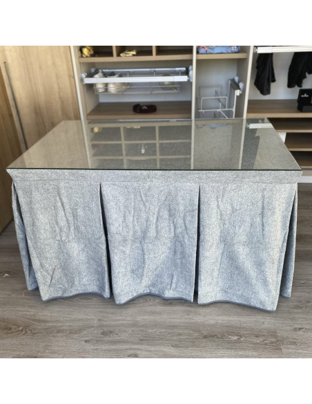 Conjunto Multimedida Mesa + Ropa Antimanchas Extragruesa Gran Capacidad Calórica color Gris con Tapete