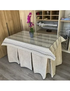 Conjunto Multimedida Mesa + Ropa Antimanchas Extragruesa Gran Capacidad Calórica color Beige con Tapete