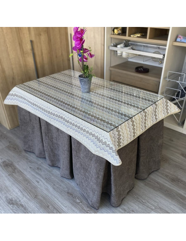 Conjunto Multimedida Mesa + Ropa Antimanchas Extragruesa Gran Capacidad Calórica color Café con Leche con Tapete