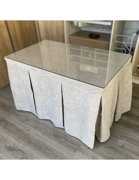 Conjunto Multimedida Mesa + Ropa Antimanchas Extragruesa Gran Capacidad Calórica color Gris Claro con Tapete