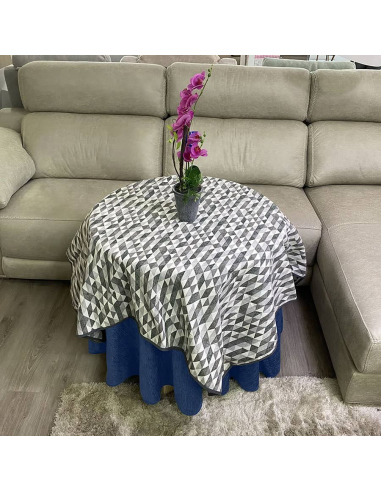 Ropa Mesa Redonda Chenilla Costura Reforzada color Azul con Tapete Picasso