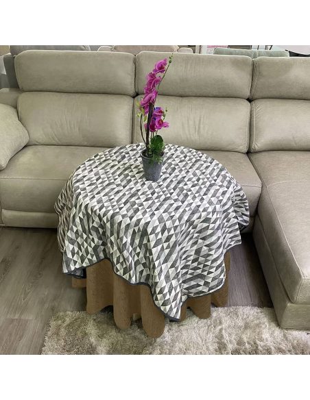 Ropa Mesa Redonda Chenilla Costura Reforzada color Beige con Tapete Picasso