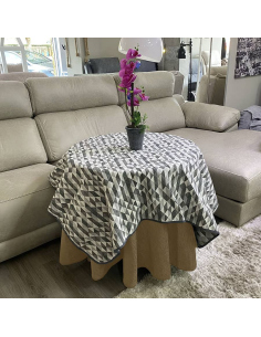 Ropa Mesa Redonda Chenilla Costura Reforzada color Beige con Tapete Picasso