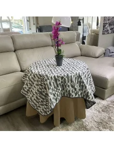 Ropa Mesa Redonda Chenilla Costura Reforzada color Beige con Tapete Picasso