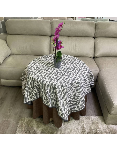 Ropa Mesa Redonda Chenilla Costura Reforzada color Chocolate con Tapete Picasso