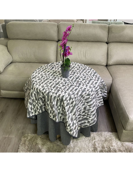 Ropa Mesa Redonda Chenilla Costura Reforzada color Grafito con Tapete Picasso