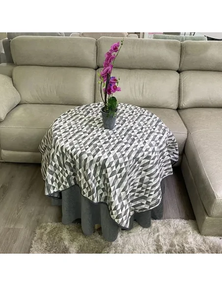 Ropa Mesa Redonda Chenilla Costura Reforzada color Grafito con Tapete Picasso