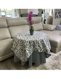 Ropa Mesa Redonda Chenilla Costura Reforzada color Grafito con Tapete Picasso