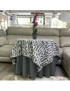 Ropa Mesa Redonda Chenilla Costura Reforzada color Grafito con Tapete Picasso 2