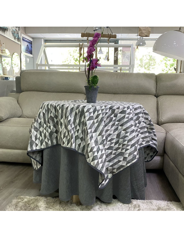 Ropa Mesa Redonda Chenilla Costura Reforzada color Grafito con Tapete Picasso
