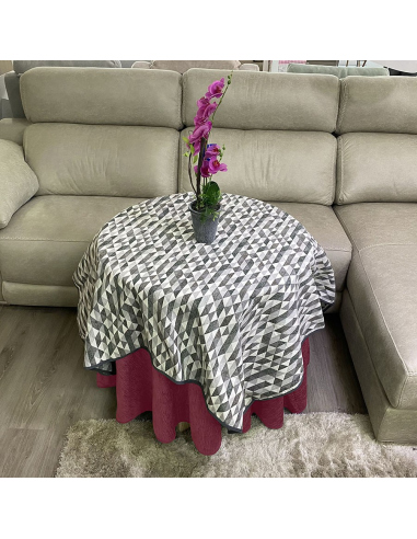 Ropa Mesa Redonda Chenilla Costura Reforzada color Rosa Salmón con Tapete Picasso