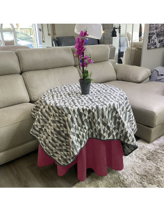 Ropa Mesa Redonda Chenilla Costura Reforzada color Rosa Salmón con Tapete Picasso