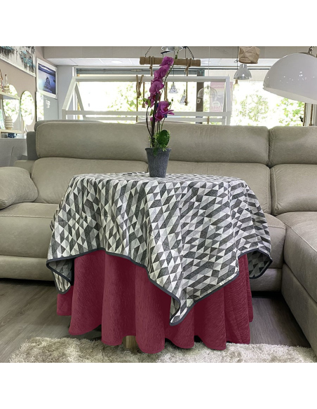 Ropa Mesa Redonda Chenilla Costura Reforzada color Rosa Salmón con Tapete Picasso