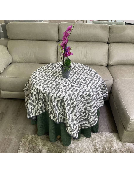 Ropa Mesa Redonda Chenilla Costura Reforzada color Verde con Tapete Picasso