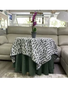 Ropa Mesa Redonda Chenilla Costura Reforzada color Verde con Tapete Picasso 2