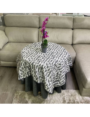 Ropa Mesa Redonda Chenilla Costura Reforzada color Gris con Tapete Picasso