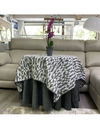Ropa Mesa Redonda Chenilla Costura Reforzada color Gris con Tapete Picasso