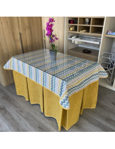 Falda de Mesa de Camilla Antimanchas Extragruesa Gran Capacidad Calórica color Mostaza con Tapete Multimedida