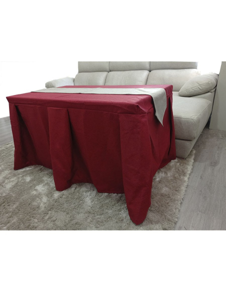 Ropa de Mesa Camilla Moderna Antimanchas color Rojo con Camino Gris Multimedida