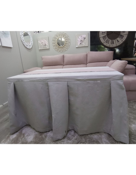 Conjunto Mesa + Ropa de Mesa Camilla Moderna Antimanchas color Gris con Camino Rosa