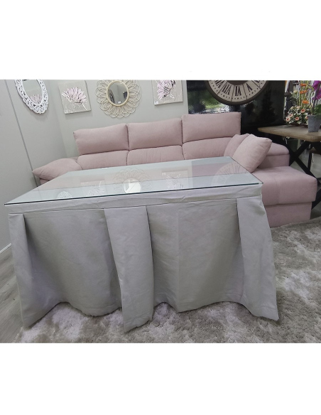 Conjunto Mesa + Ropa de Mesa Camilla Moderna Antimanchas color Gris con Camino Rosa