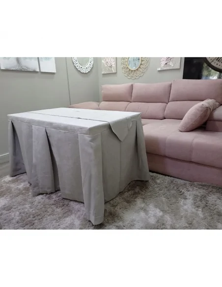 Conjunto Mesa + Ropa de Mesa Camilla Moderna Antimanchas Gris con Camino Gris