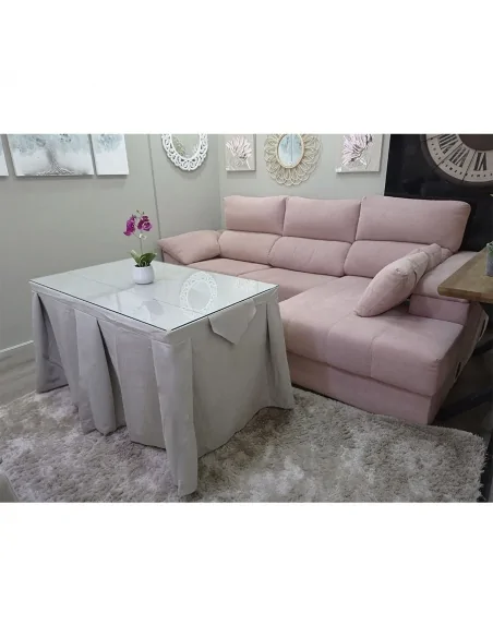 Conjunto Mesa + Ropa de Mesa Camilla Moderna Antimanchas Gris con Camino Gris