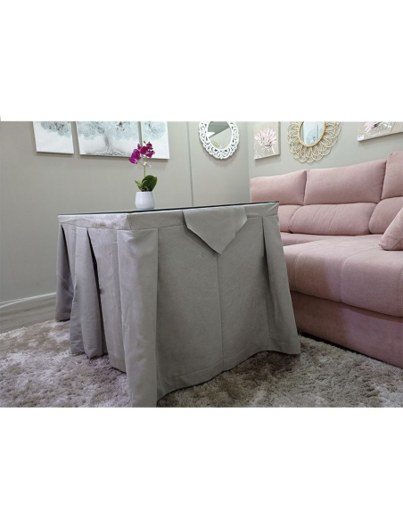 Conjunto Mesa + Ropa de Mesa Camilla Moderna Antimanchas Gris con Camino Gris