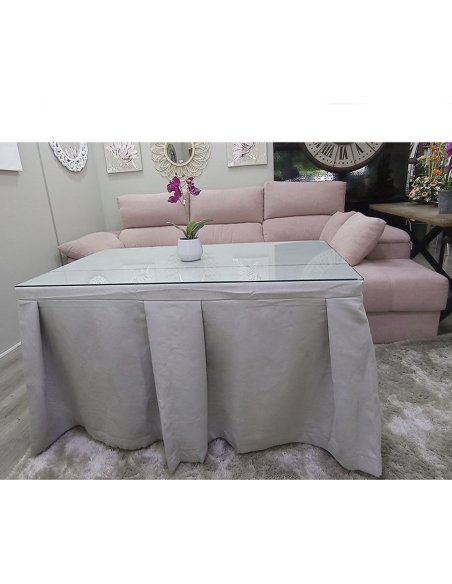Conjunto Mesa + Ropa de Mesa Camilla Moderna Antimanchas Gris con Camino Gris