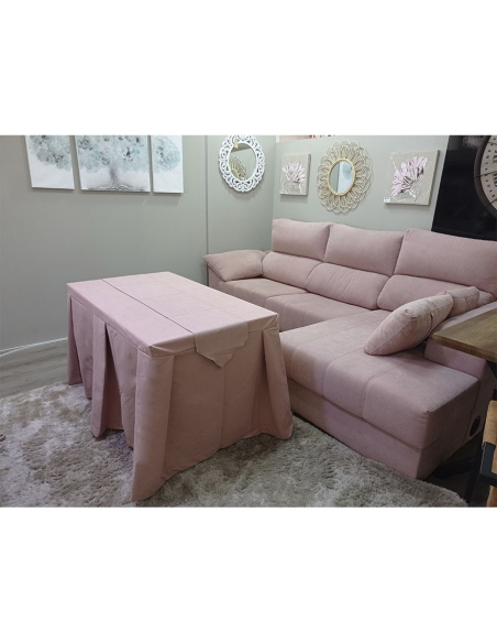 Conjunto Mesa + Ropa de Mesa Camilla Moderna Antimanchas Rosa con Camino