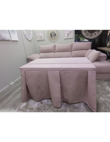 Conjunto Mesa + Ropa de Mesa Camilla Moderna Antimanchas Rosa con Camino