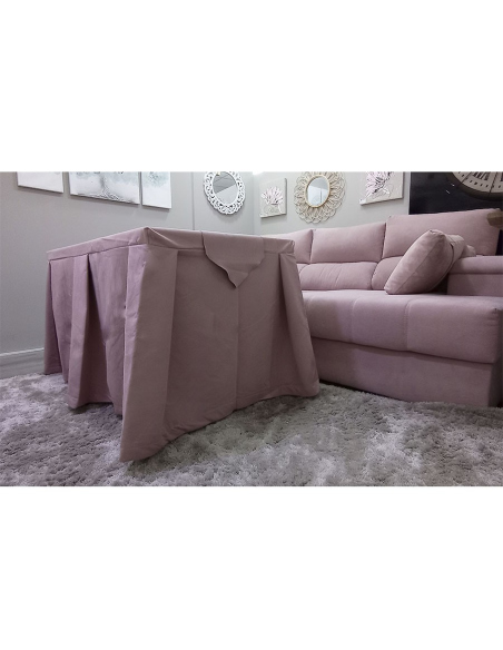Conjunto Mesa + Ropa de Mesa Camilla Moderna Antimanchas Rosa con Camino