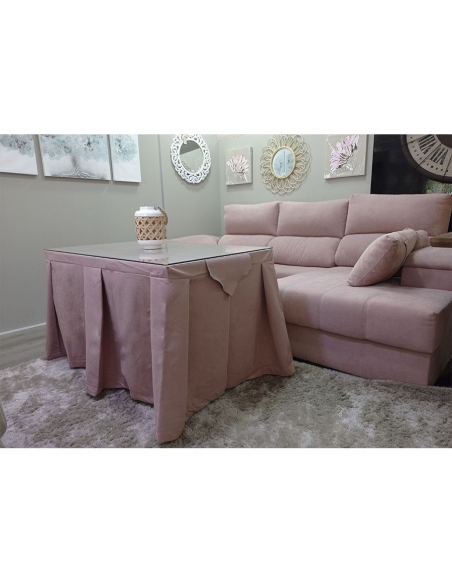 Conjunto Mesa + Ropa de Mesa Camilla Moderna Antimanchas Rosa con Camino