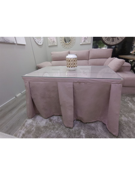 Conjunto Mesa + Ropa de Mesa Camilla Moderna Antimanchas Rosa con Camino