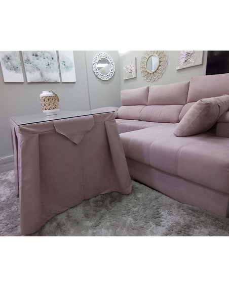 Conjunto Mesa + Ropa de Mesa Camilla Moderna Antimanchas Rosa con Camino