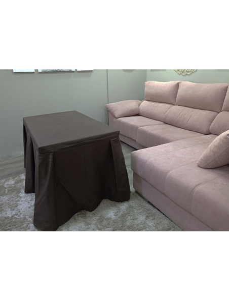 Conjunto Mesa + Ropa de Mesa Camilla Moderna Antimanchas color Chocolate