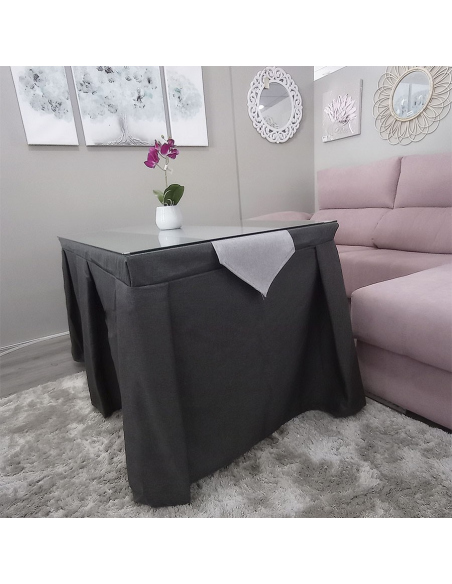 Conjunto Mesa + Ropa de Mesa Camilla Moderna Antimanchas color Grafito con Camino