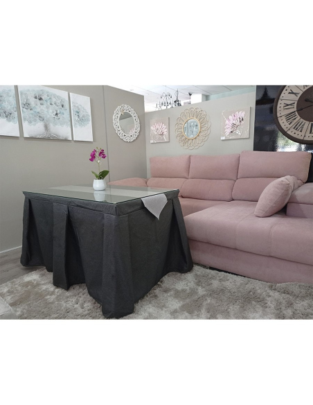 Conjunto Mesa + Ropa de Mesa Camilla Moderna Antimanchas color Grafito con Camino