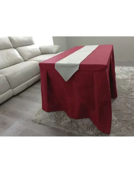 Conjunto Mesa + Ropa de Mesa Camilla Moderna Antimanchas color Rojo con Camino Gris