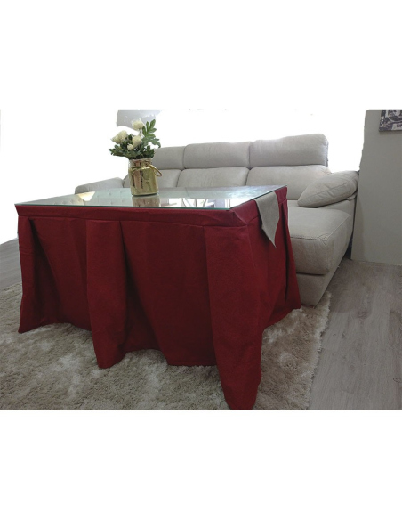 Conjunto Mesa + Ropa de Mesa Camilla Moderna Antimanchas color Rojo con Camino Gris