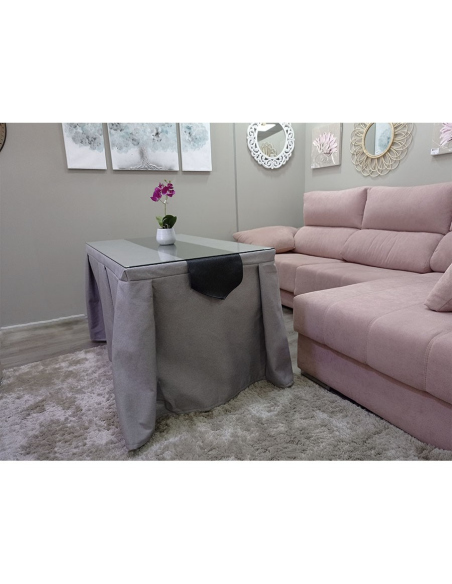 Conjunto Mesa + Ropa de Mesa Camilla Moderna Antimanchas color Gris con Camino