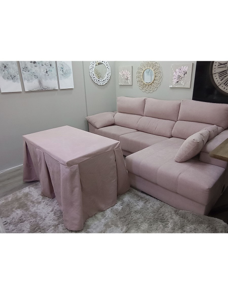 Conjunto Mesa + Ropa de Mesa Camilla Moderna Antimanchas color Rosa