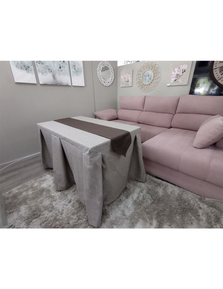 Conjunto Mesa + Ropa de Mesa Camilla Moderna Antimanchas color Visón con Camino