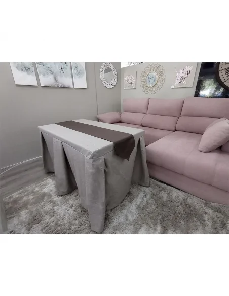 Conjunto Mesa + Ropa de Mesa Camilla Moderna Antimanchas color Visón con Camino