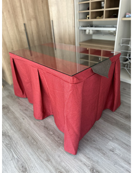 Pack Mesa + Ropa de Mesa Camilla Moderna Antimanchas color Rojo con Camino Chocolate