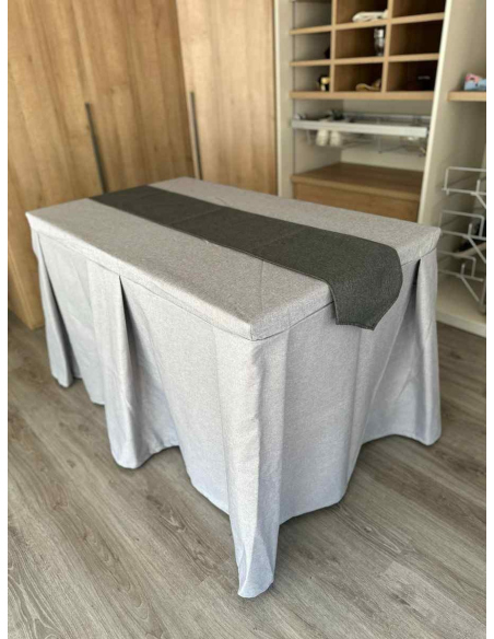 Pack Mesa + Ropa de Mesa Camilla Moderna Antimanchas color Gris Plata con Camino Marengo
